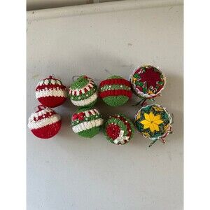 Handmade Lot Of 8 Crochet Quilted Folded Star Knitted Christmas Ornament Balls
